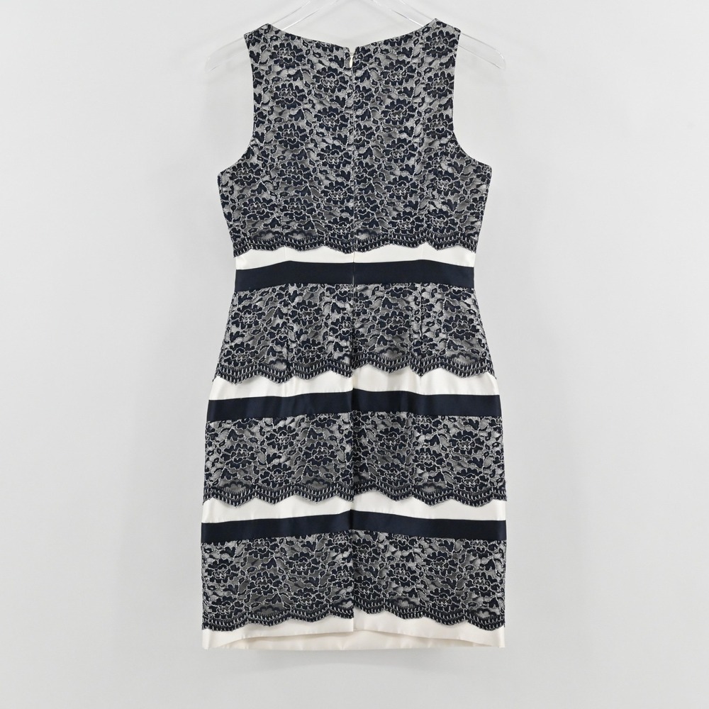Katherine Kelly Lace Sheath Dress Womens Size 4 Black Ivory Cocktail Sleeveless - Picture 3 of 13